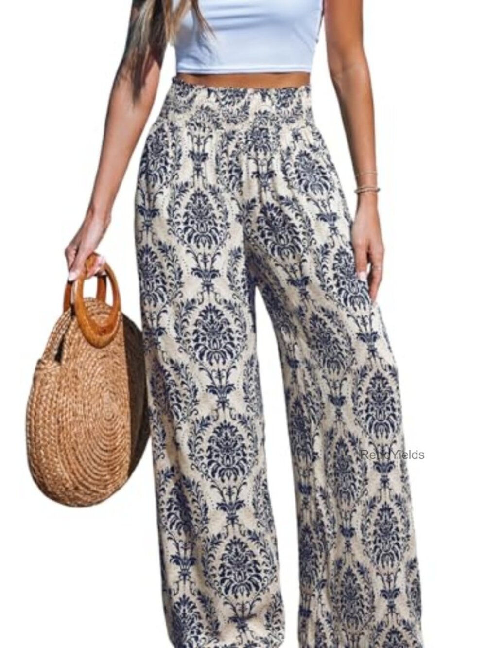 CUPSHE Women's Wide Leg Elastic High Waist Boho Beach Pants Flowy Vacation
